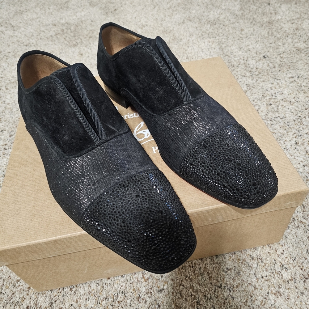 Christian Louboutin Alpha Male P Black Suede/Strass Oxford Shoes EU 44 / US 11